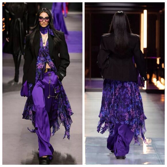 NWT Versace 40 US 4 Runway SS23 Plisse Dress All Over Orchid Purple $5,425 - Picture 3 of 16